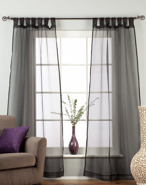 Black Tab Top Sheer Tissue Curtain / Drape / Panel - 84" - Piece