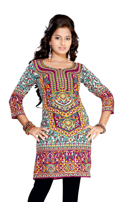 Purple 3/4 sleeve Indian Printed  Kurti Tunic Women Kurta