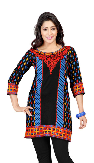 Black 3/4 sleeve Indian Printed  Kurti Tunic Women Kurta