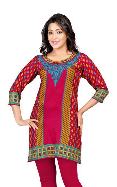 Pink 3/4 sleeve Indian Printed  Kurti Tunic Women Kurta