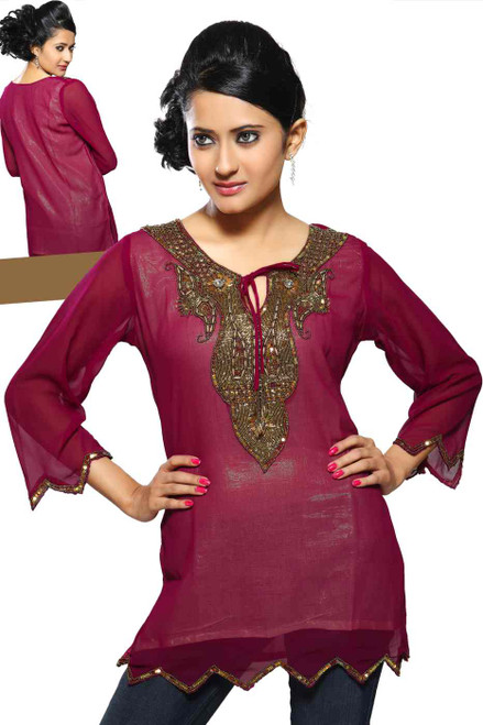 Fine Georgette Kurti with handcrafted neckline and liner