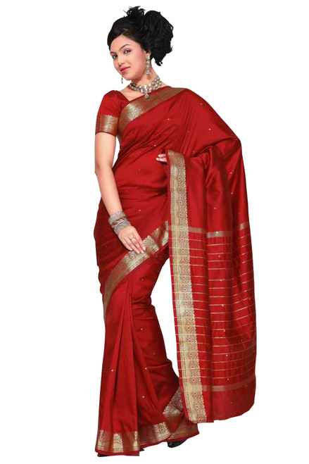 4 Piece Indian Art Silk Sari Saree, Custom Stitched Blouse & petticoat + Bindi