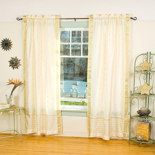 Cream Rod Pocket  Sheer Sari Curtain / Drape / Panel  - Pair