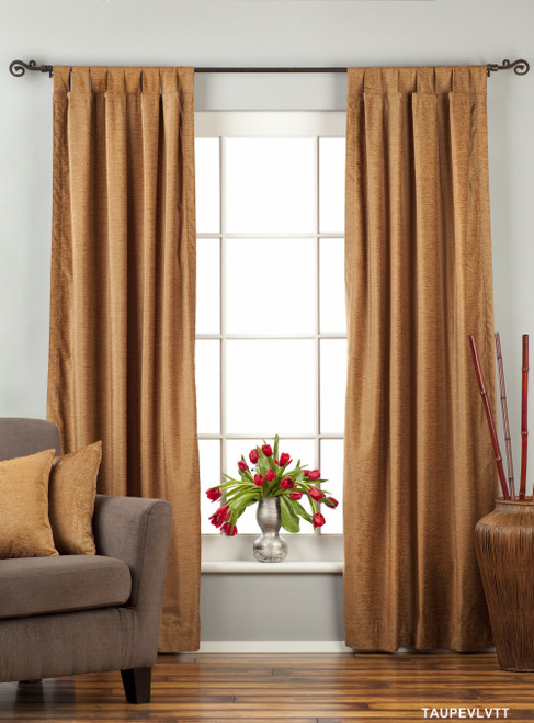 Taupe Tab Top  Velvet Curtain / Drape / Panel  - Piece