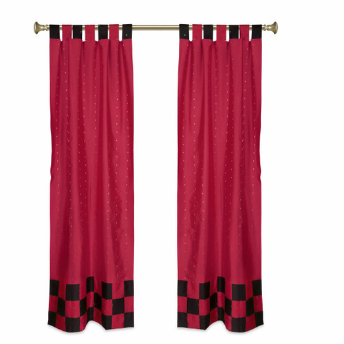 2 Eclectic Red Indian Sari Curtains Tab Top Curtain drapes