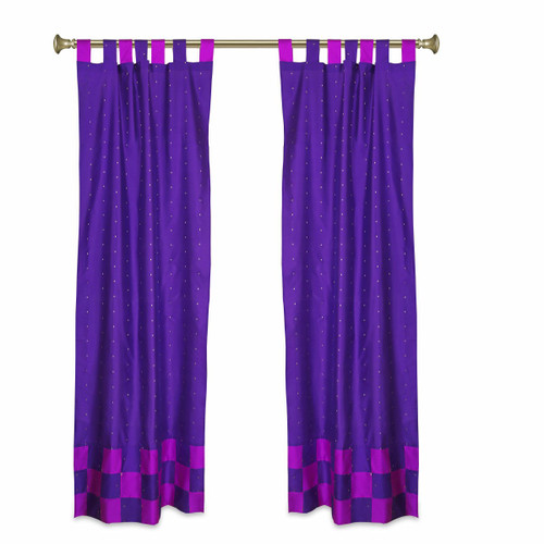 2 Eclectic Purple Indian Lavender Check Sari Curtains Tab Top drapes