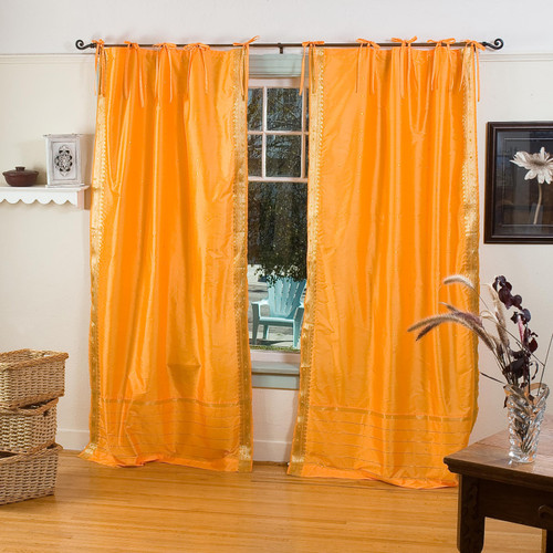 Pumpkin  Tie Top  Sheer Sari Curtain / Drape / Panel  - Pair