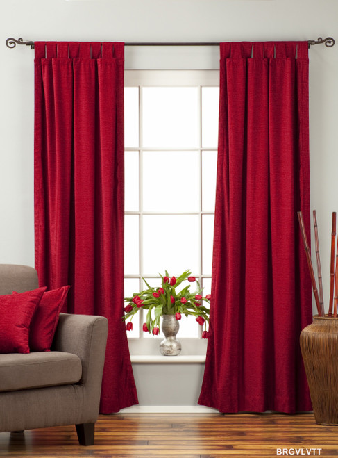 Burgundy Tab Top  Velvet Curtain / Drape / Panel  - Piece