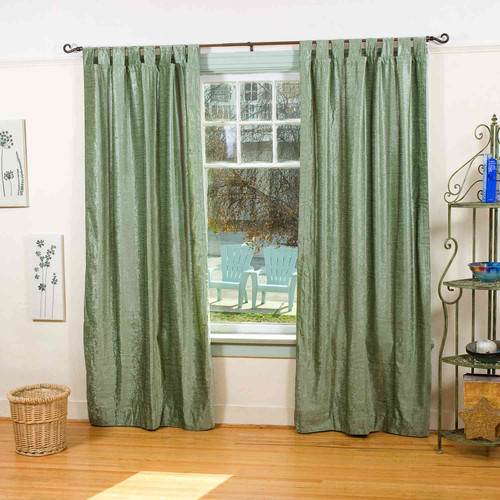 Olive Green Tab Top  Velvet Curtain / Drape / Panel  - Piece