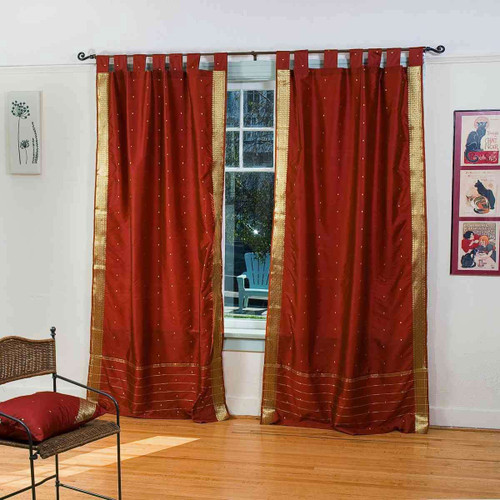 Rust  Tab Top  Sheer Sari Curtain / Drape / Panel  - Piece