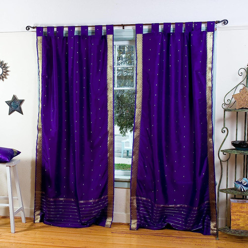 Purple  Tab Top  Sheer Sari Curtain / Drape / Panel  - Piece