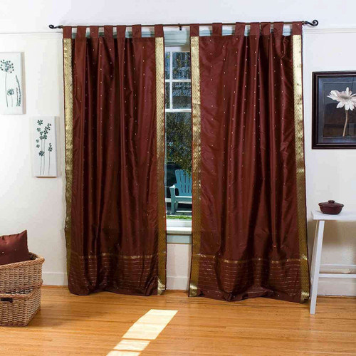 Brown  Tab Top  Sheer Sari Curtain / Drape / Panel  - Piece