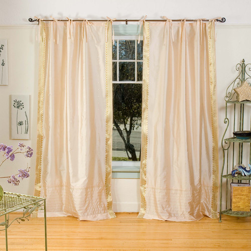 Golden  Tie Top  Sheer Sari Curtain / Drape / Panel  - Piece