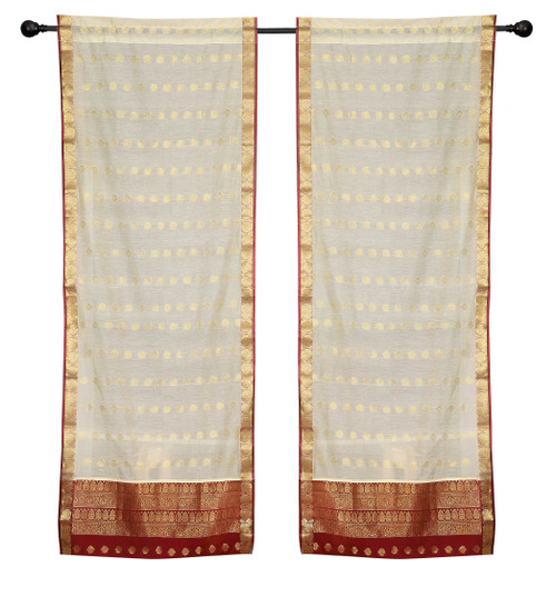 2 Cream Bohemian Indian Sari Curtains Rod Pocket Living Room  Window Treatment