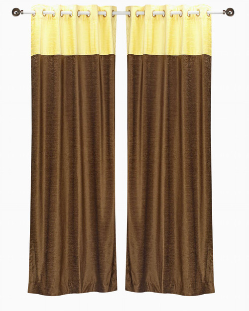Signature Brown and Yellow ring top velvet Curtain Panel - Piece