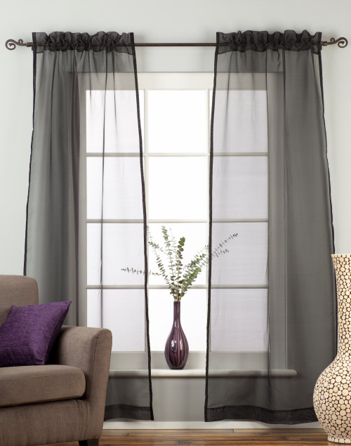 Black - Rod Pocket Sheer Tissue Curtain Panel Drape - Piece