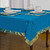 Turquoise Hand-Crafted Sari Fabric Rectangular Tablecloth with Golden Paisley Borders-Authentic Indian Decor Perfect for Celebrations & Everyday use-Multiple Sizes & Colors Available