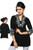 Black crepe kurti with contrast colored embroidery work.