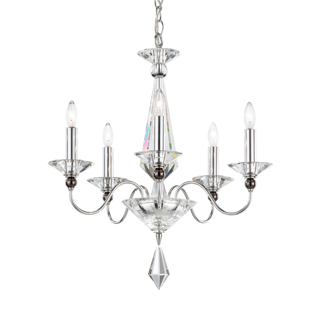 Schonbek 9675 40cl Jasmine 5 Light Chandelier In Silver With Clear Optic Crystal Lighting By Lux