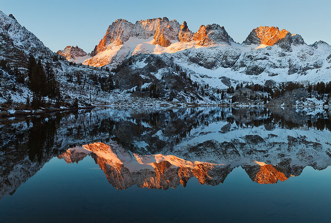 Dawn Autumn Snowfall at Lake Ediza and the Minarets Vern