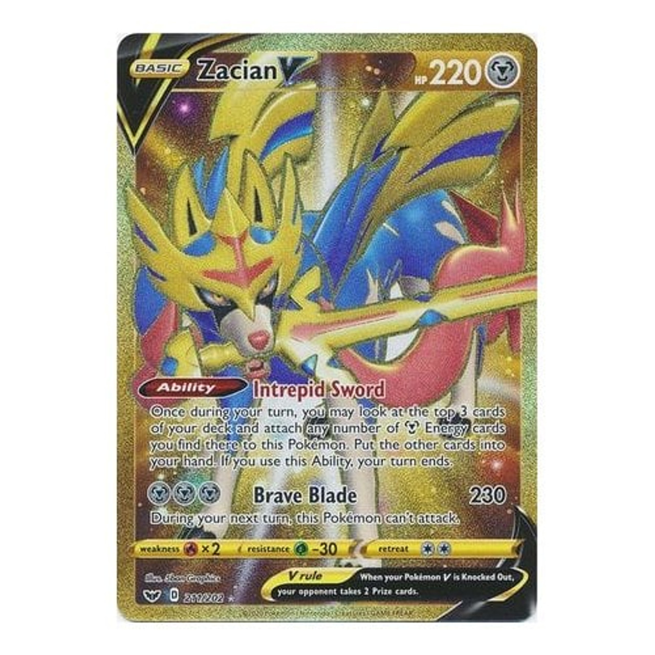 Zacian V 211/202 Sword & Shield Gold Secret Rare Holo Pokemon Card