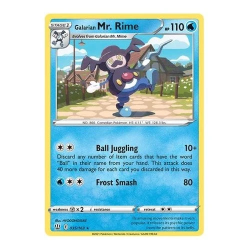 mr rime pokemon card value Battle Styles 035/163 Galarian Mr. [1WW] Customized Cane (90+) If this Pokémon has a Pokémon Tool attached Galarian Mr. Rime V -