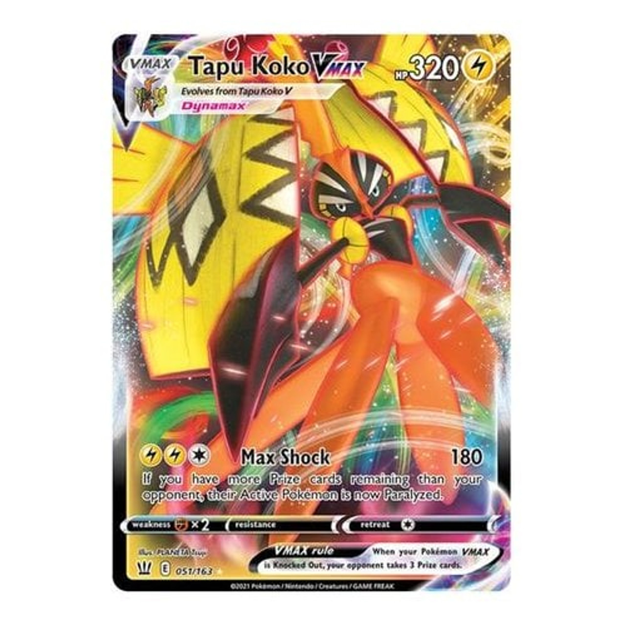 Pokemon Trading Card Game 166/163 Tapu Koko VMAX : Rare Rainbow Card :  SWSH-05 Battle Styles - Trading Card Games from Hills Cards UK
