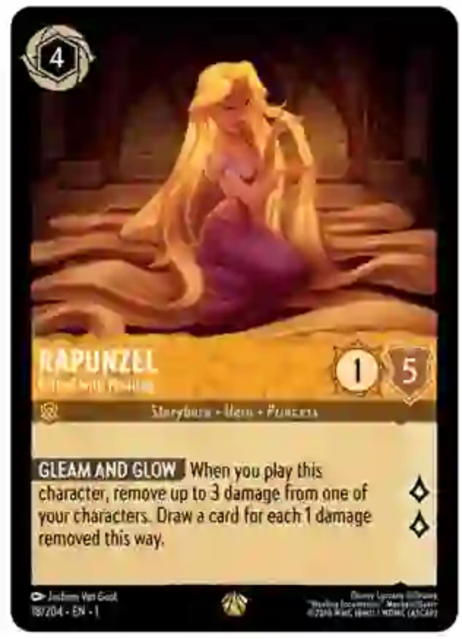 rapunzel card lorcana Disney Starter Set Attack of the Vine! EN Draw a card for each 1 damage removed this way What Lorcana pack has the