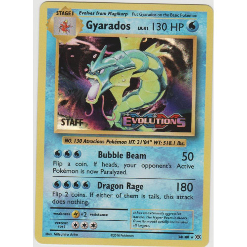 Carta Pokémon Gyarados Reverse Holo - XY Evoluciones, Número 34/108, Coleccionable
