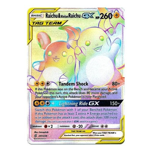 SM Unified Minds 241/236 Raichu & Alolan Raichu GX (Tag Team Rainbow Rare)