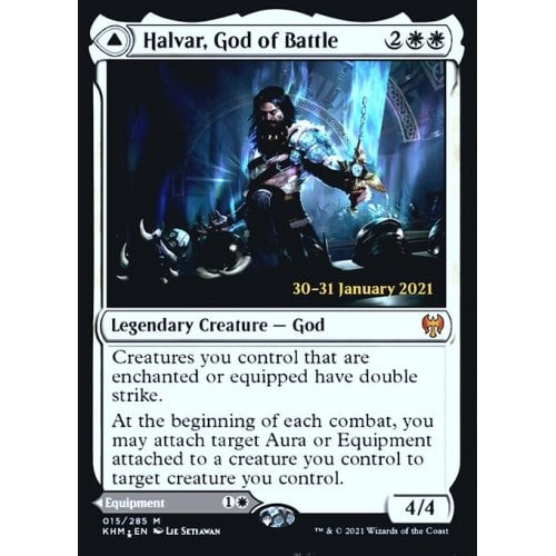 Halvar, God of Battle // Sword of the Realms (Kaldheim Prerelease foil)