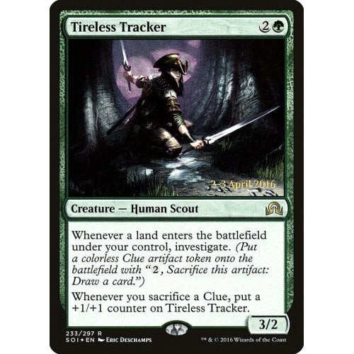 Tireless Tracker (Shadows over Innistrad Prerelease foil)