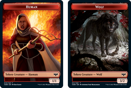 Innistrad: Crimson Vow - Human (#10) // Wolf (#11) Token (foil) | Innistrad: Crimson Vow