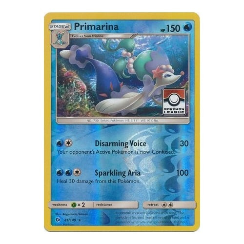 Sun and Moon (Base Set) 41/149 Primarina (League Promo)