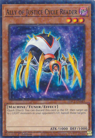 HAC1-EN089 Ally of Justice Cycle Reader (Duel Terminal Normal Parallel Rare)