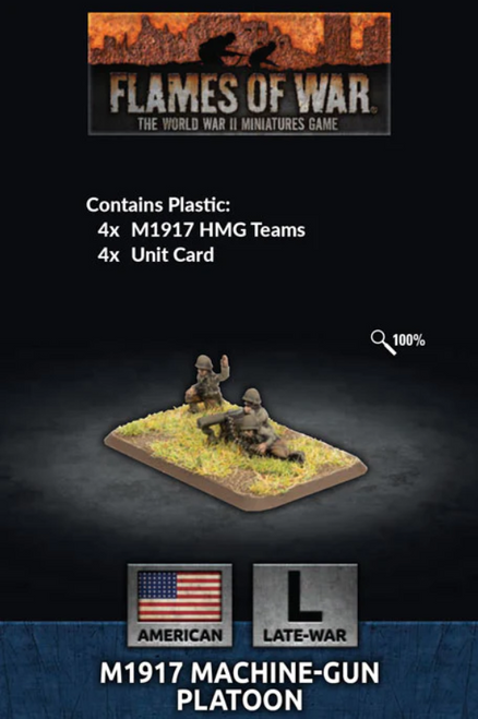 Flames of War - M1917 Machine-gun Platoon (Late War x12 Figures Plastic), 4x US .30 cal LMG Team, (x4 Plastic MG teams)