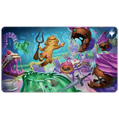 MTG Wilds of Eldraine White Stitched Playmat featuring Food Fight Promo Art