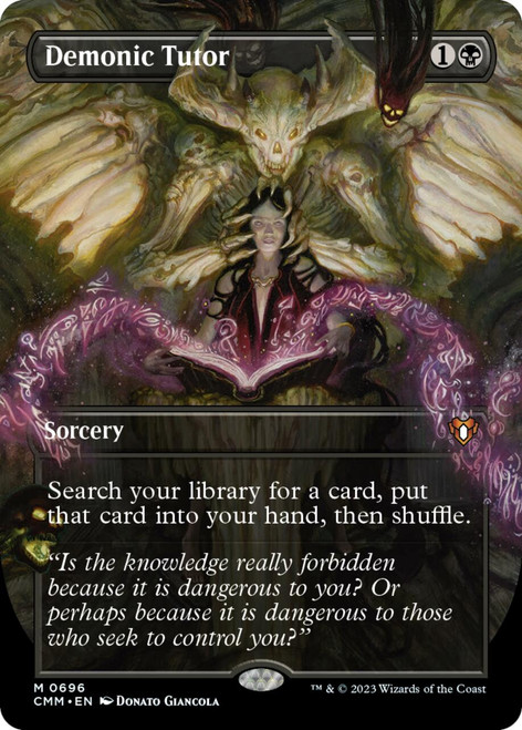 Demonic Tutor (Borderless Frame Break Art) | Commander Masters