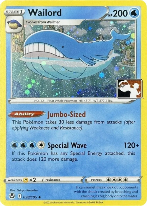 SWSH Silver Tempest 038/195 Wailord (Prize Pack League Promo Cosmo Holo)