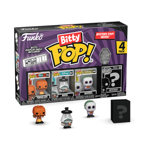 Bitty POP! The Nightmare Before Christmas: Pumpkin King, Mayor (frowning) & Barrel 4-Pack