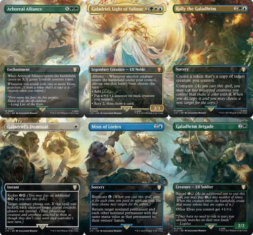 The Might of Galadriel - Set of 6 Foil Borderless Scene Cards + Art Cards & easel