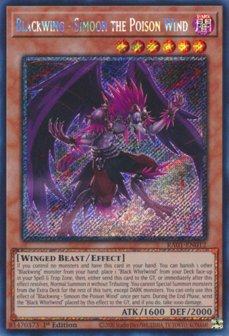 RA01-EN012 Blackwing - Simoon the Poison Wind (Platinum Secret Rare)