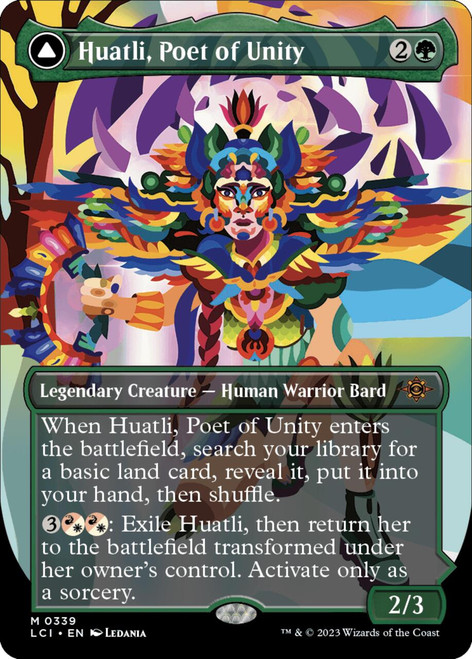 Huatli, Poet of Unity // Roar of the Fifth People (Borderless Art) (foil)