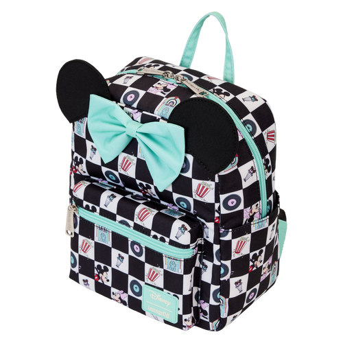Disney: Mickey & Minnie Date Night Diner Checkered All-Over Print Nylon Mini Backpack