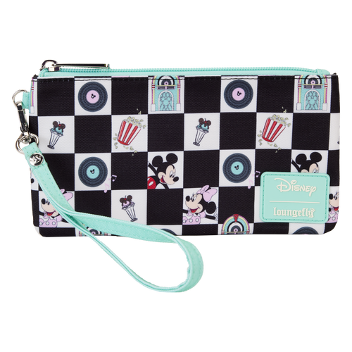 Disney: Mickey & Minnie Date Night Diner Checkered All-Over Print Nylon Zipper Pouch Wristlet