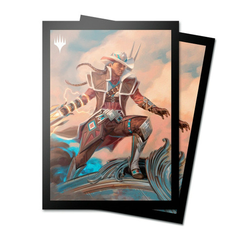 MTG Outlaws of Thunder Junction Deck Protector Sleeves Key Art featuring Annie Flash, The Veteran (100)