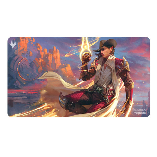 MTG Outlaws of Thunder Junction Playmat Key Art featuring Kellan, the Kid