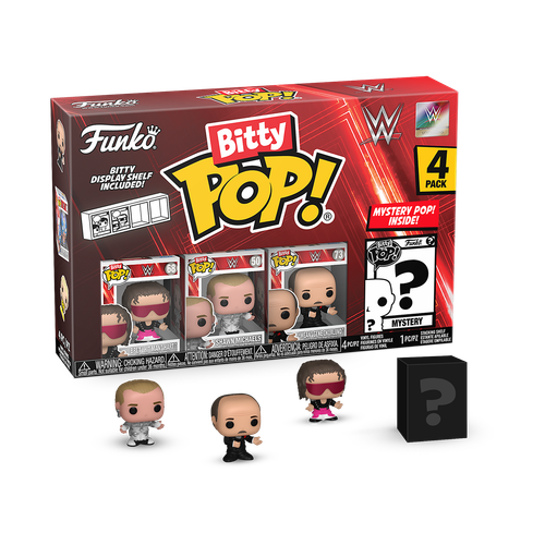 Bitty POP! The WWE: Bret 'Hit Man' Hart, Shawn Michaels & 'Mean' Gene Okerlund 4-Pack