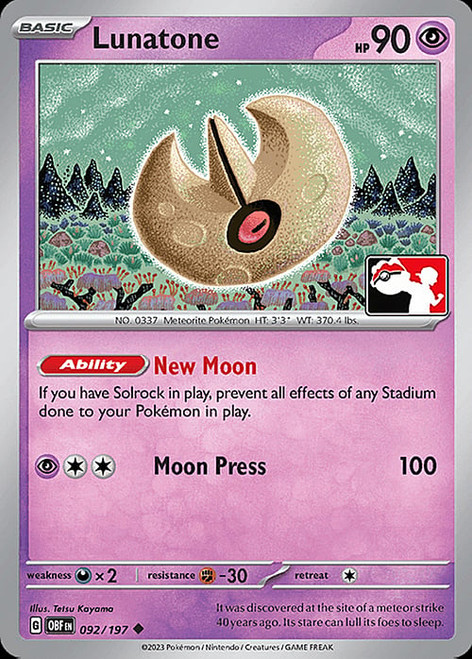 SV Obsidian Flames 092/197 Lunatone (Prize Pack League Promo Non-Holo)
