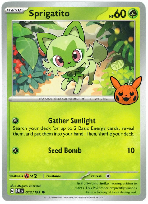 SV Paldea Evolved 012/193 Sprigatito (Pikachu Pumpkin Stamp)